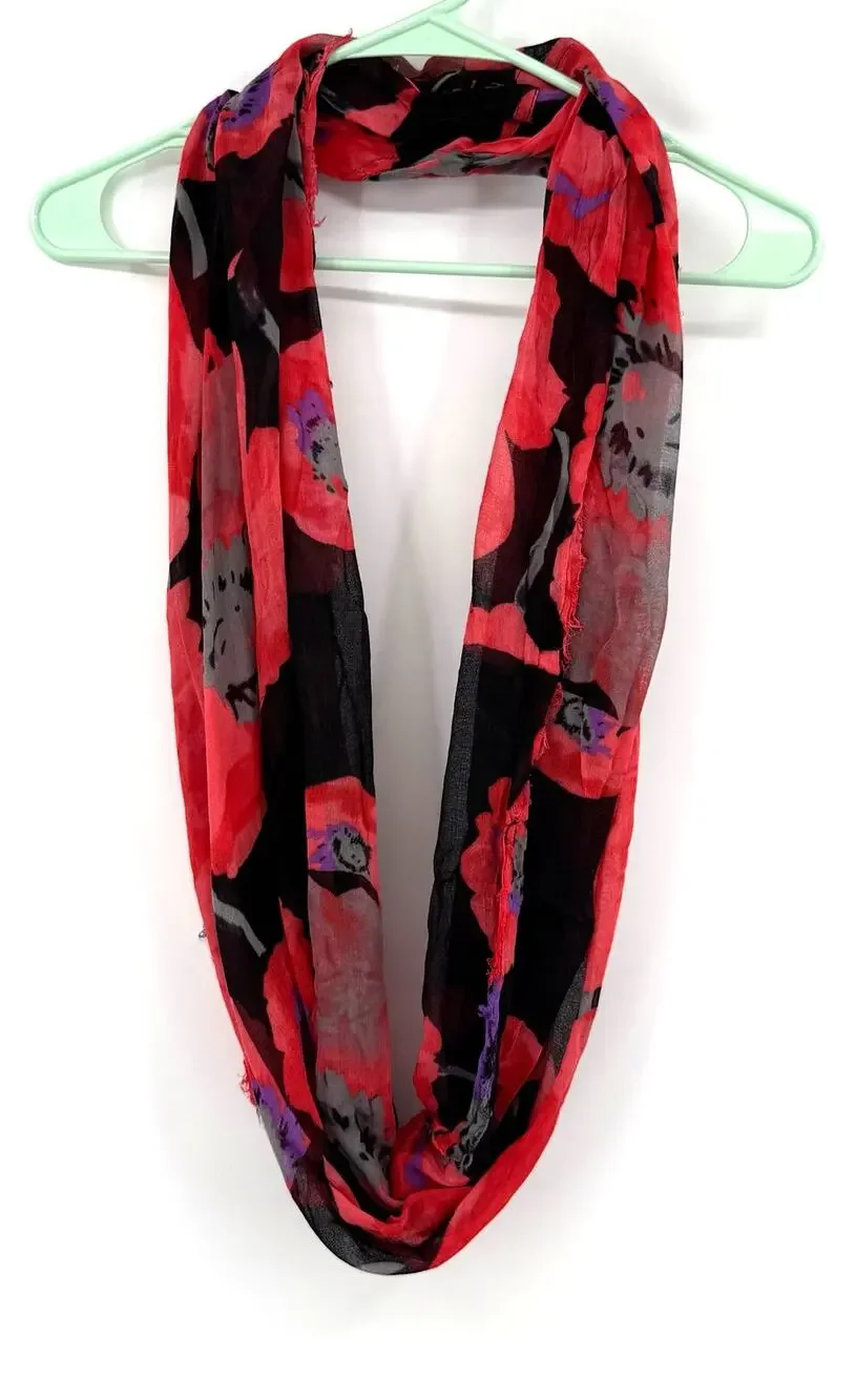 Topshop Infinity Scarf Black Red Purple Gray Floral Flower All Over Print